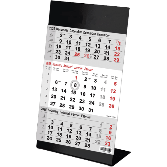 Calendrier de bureau 3 mois 2025 Color noir