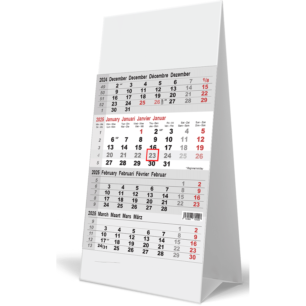 Calendrier de bureau 4 mois 2025