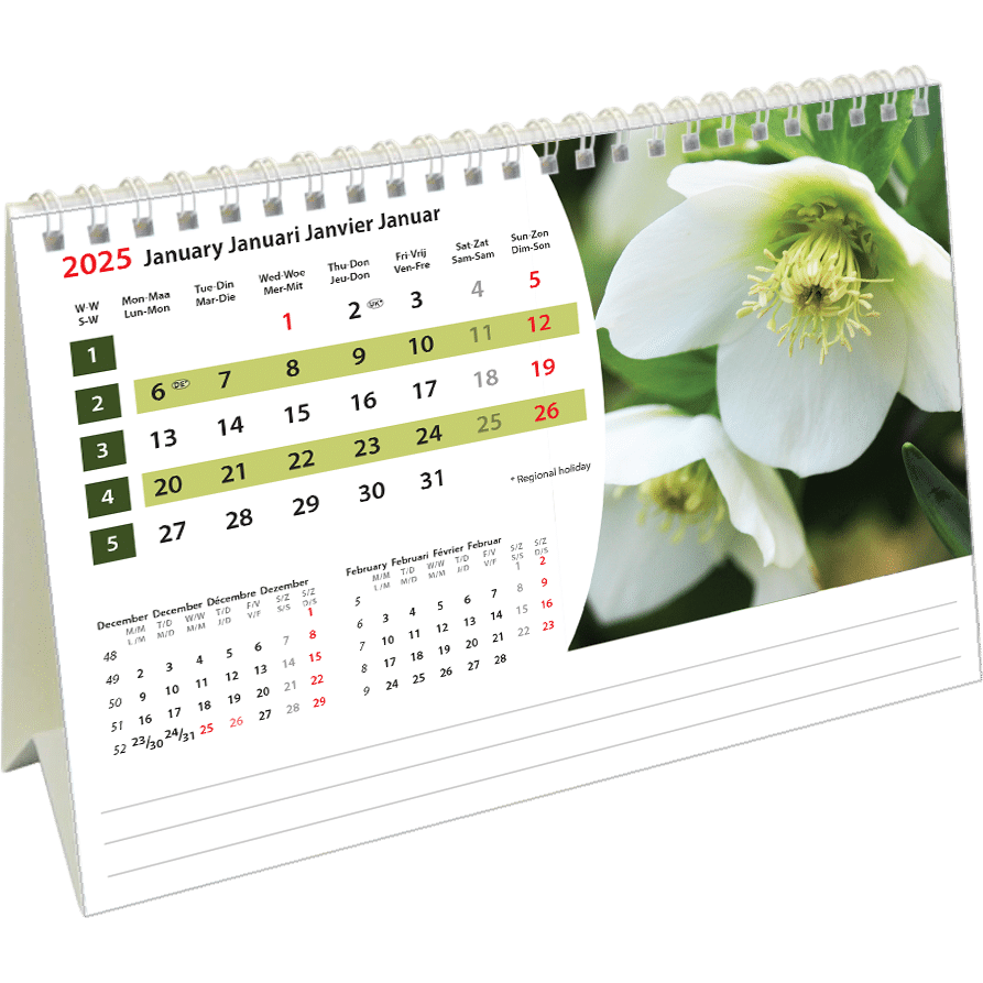 Calendrier de bureau Flowers 2025 - Janvier