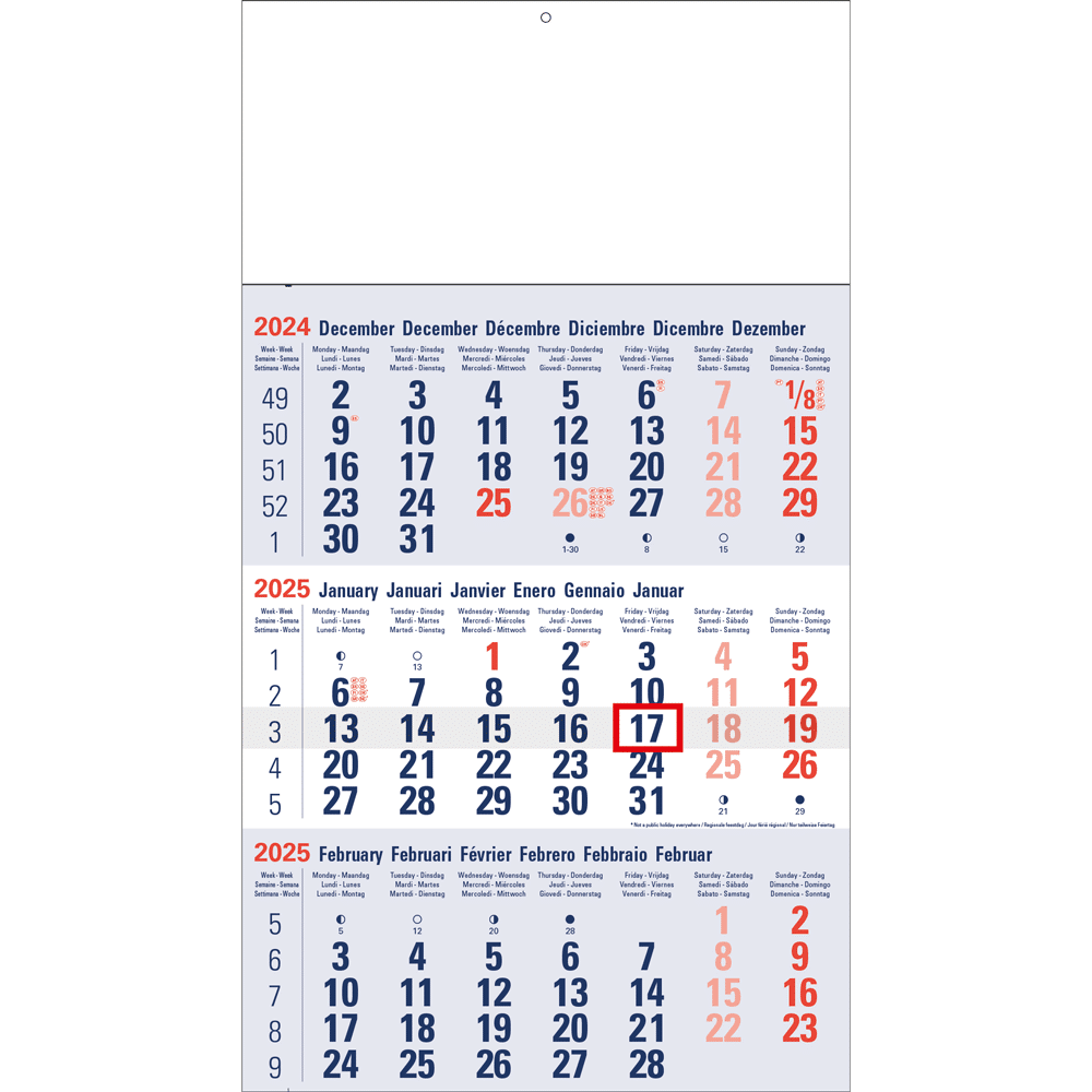 Calendrier trimestriel Classic 2025 bleu